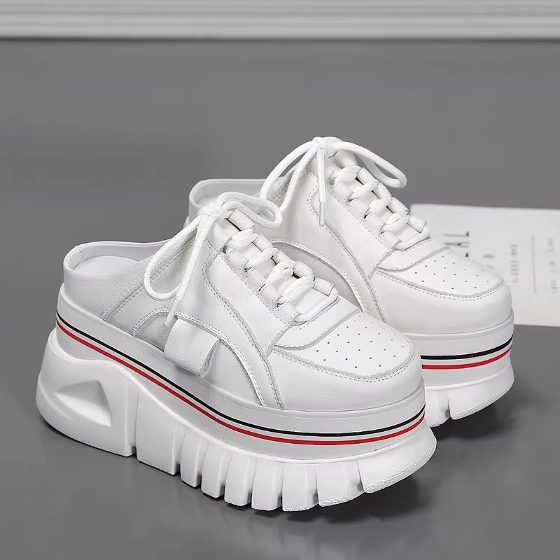 超高跟厚底拖鞋女欧洲站夏季新款外穿真皮增高9.5CM包头凉拖