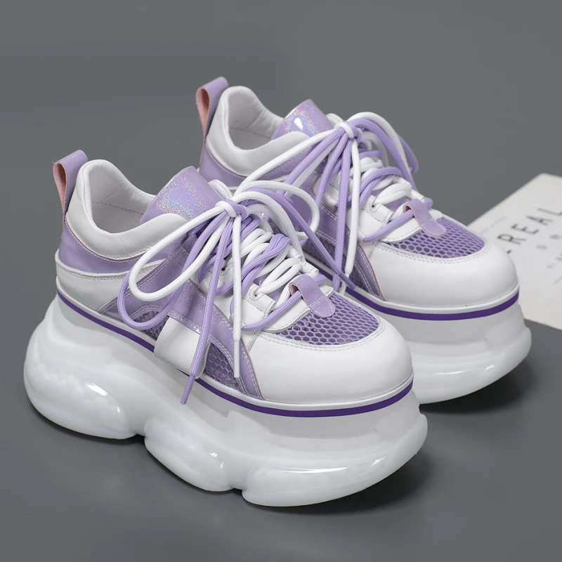 欧货厚底9CM香芋紫老爹鞋女2025春季新款时尚网面透气休闲运动鞋