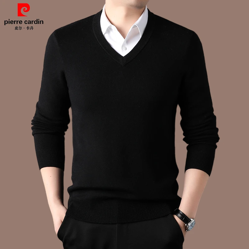 皮尔卡丹 高端男士100%纯羊毛衫套头鸡心领潮流打底针织时尚冬款
