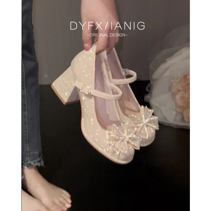 绝美玛丽珍高跟鞋女粗跟仙女风配旗袍裙子禾秀婚纱两穿婚鞋伴娘鞋