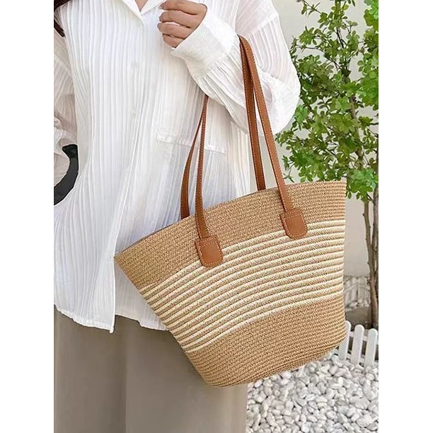 草编包女夏季手提包海边托特包大容量编织单肩包藤编草包水桶包潮