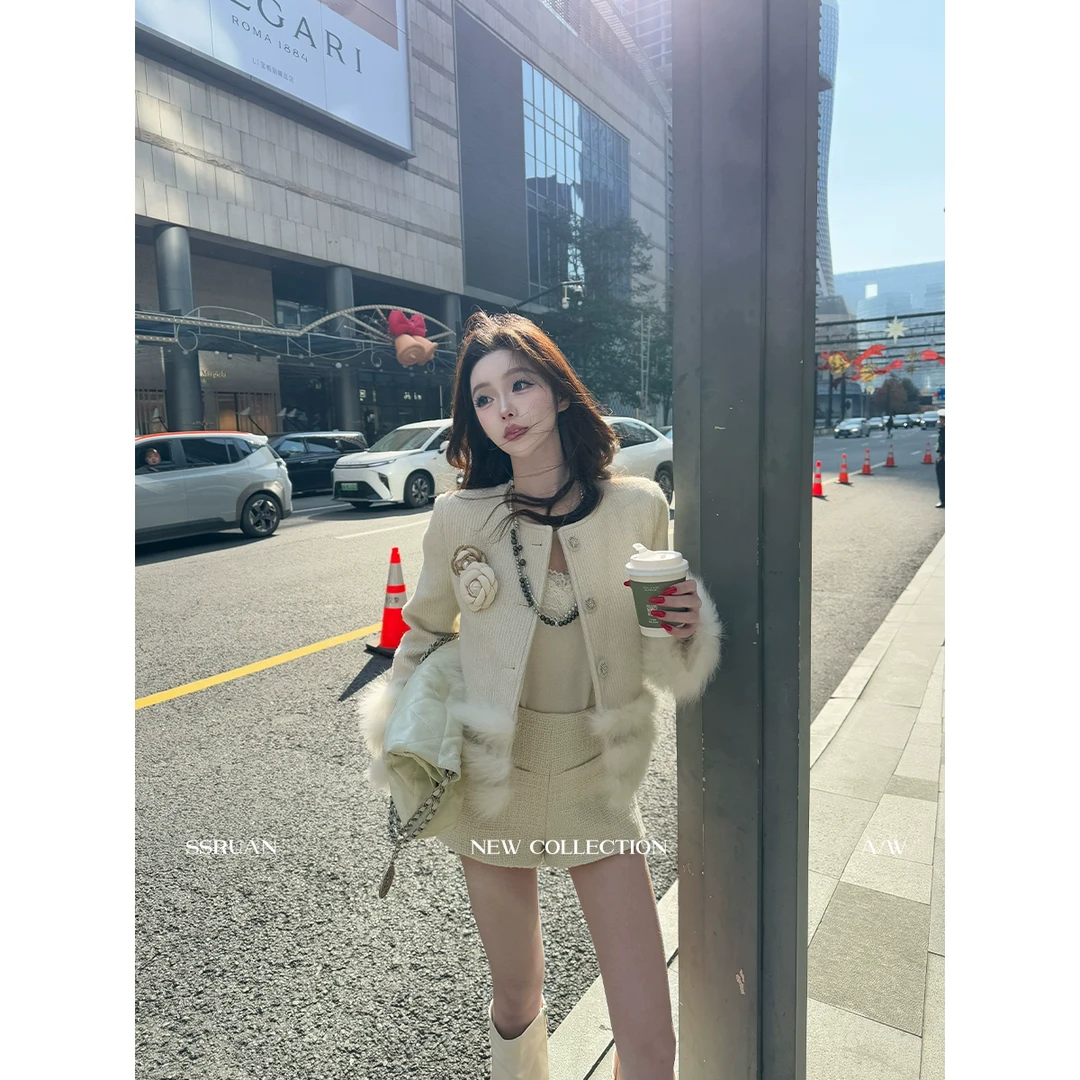 SSRUAN 90白鸭绒冬季新款羽绒内胆小香白色女短款加厚千金外套