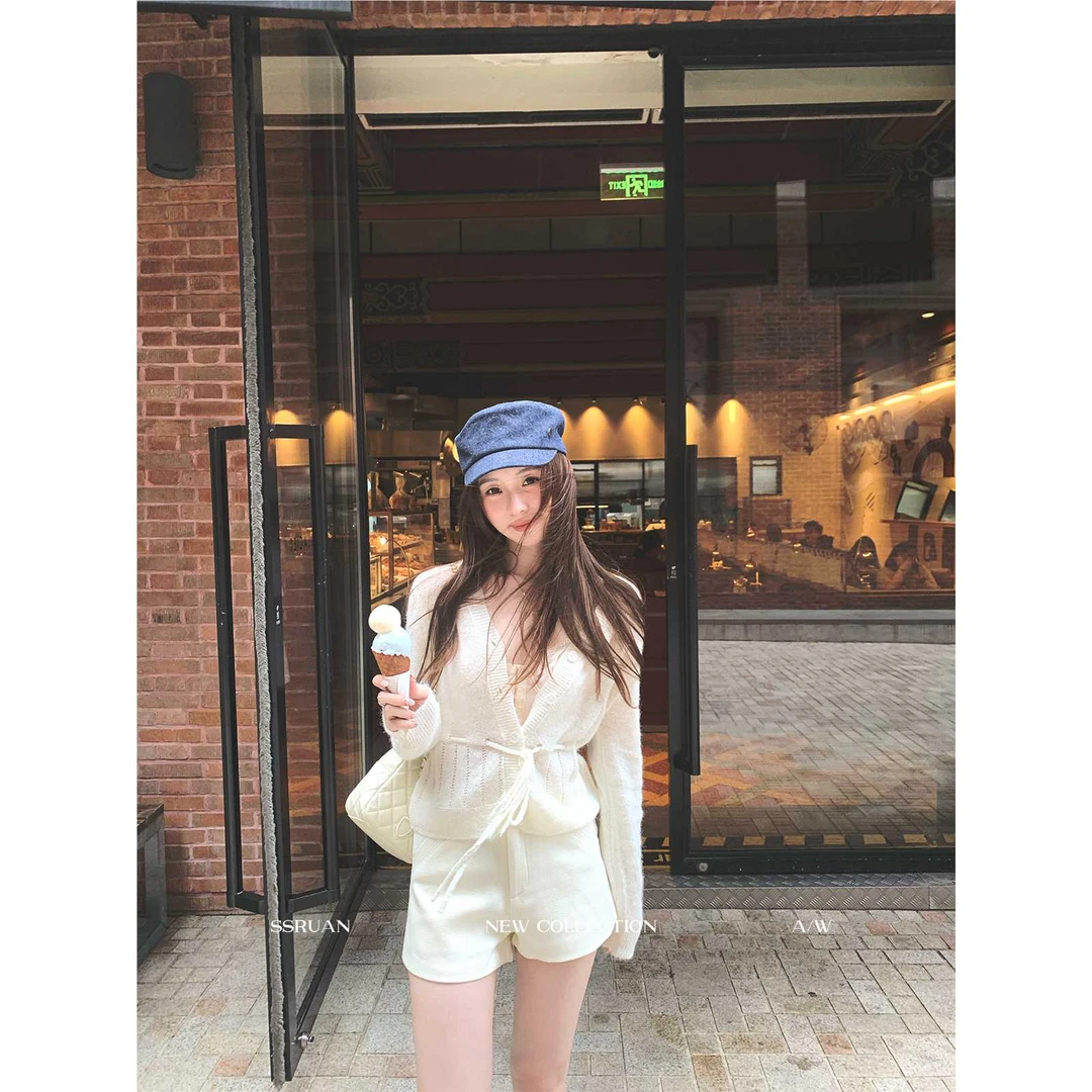 SSRUAN 小香风显瘦白色时尚休闲秋冬马海毛气质温柔收腰上衣外套