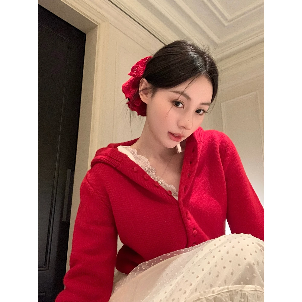SSRUAN 羊毛针织连帽长袖开衫新年圣诞毛衣显瘦气质网红洋气时尚