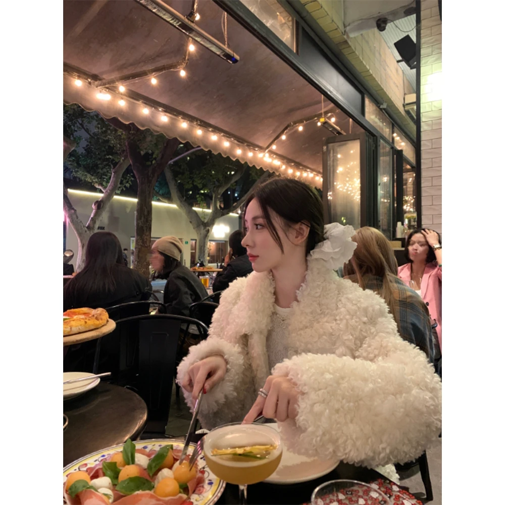 SSRUAN 仿托卡宽松皮草慵懒保暖毛外套短款时尚百搭毛绒ins韩版