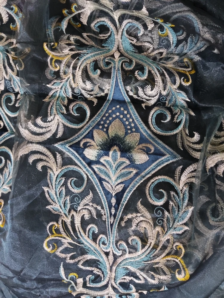 1851@蓝色刺绣欧花纱帘宽6.1高2.76米（x.3）