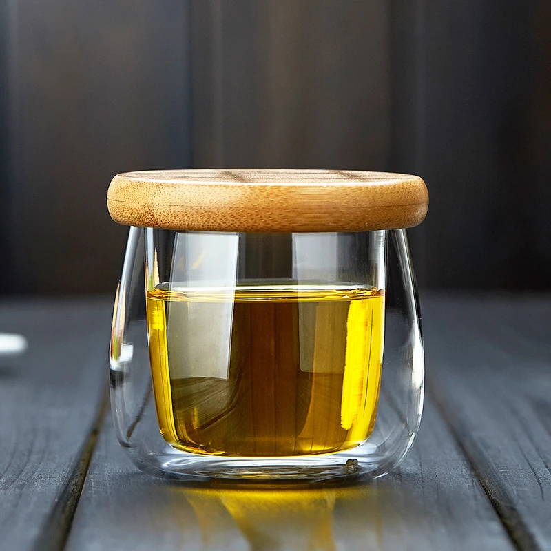 双层玻璃品杯品茗杯带盖加厚耐热主人小茶杯功夫茶具创意茶水杯