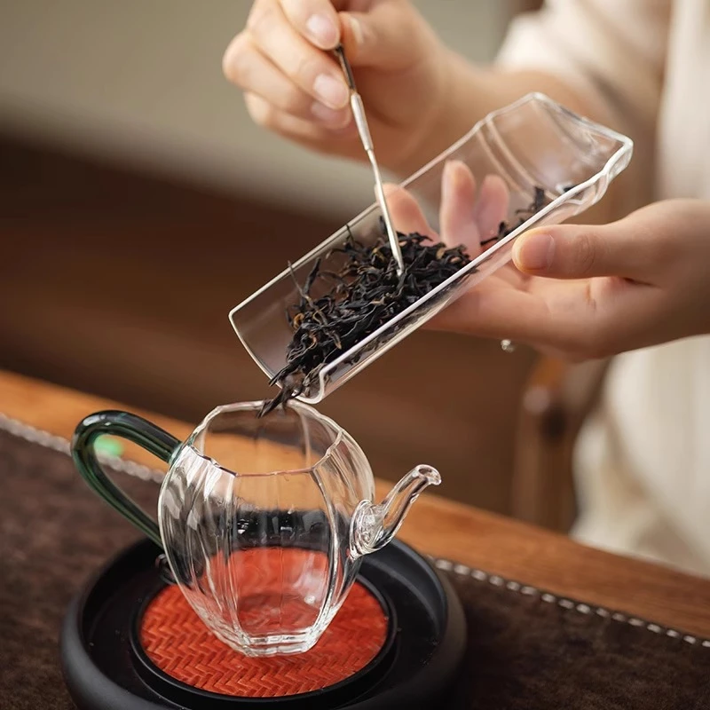 仿竹节玻璃茶则茶高档透明茶荷赏茶盒功夫禅意茶具茶勺