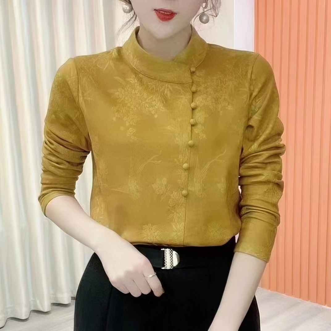 秋冬新款加绒澳绒半高领提花打底衫时尚百搭洋气显瘦长袖上衣