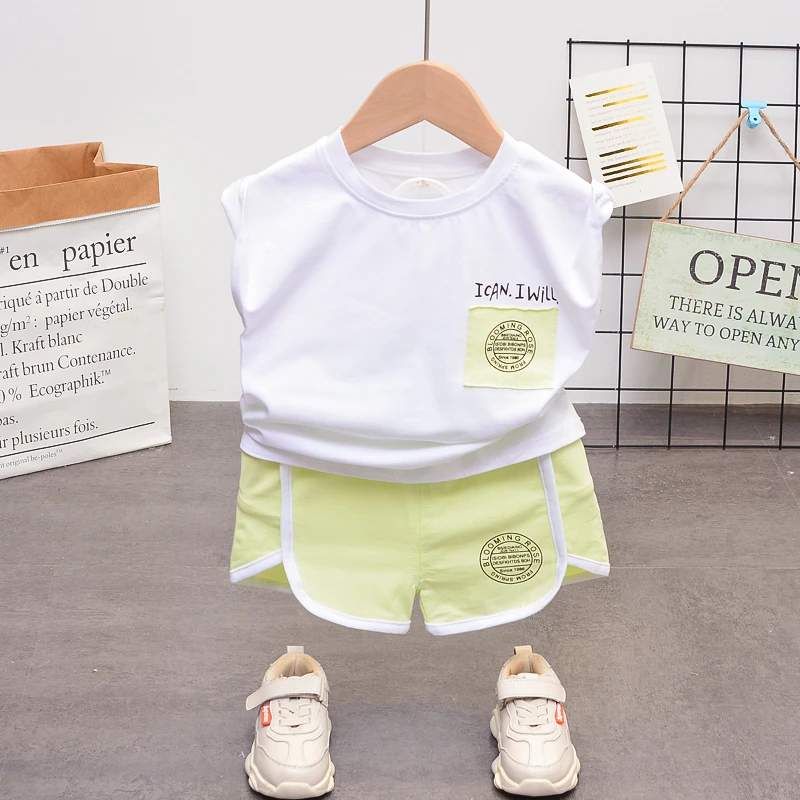 儿童夏天凉爽背心套装薄款男童无袖运动洋气中小童宝宝夏季两件套