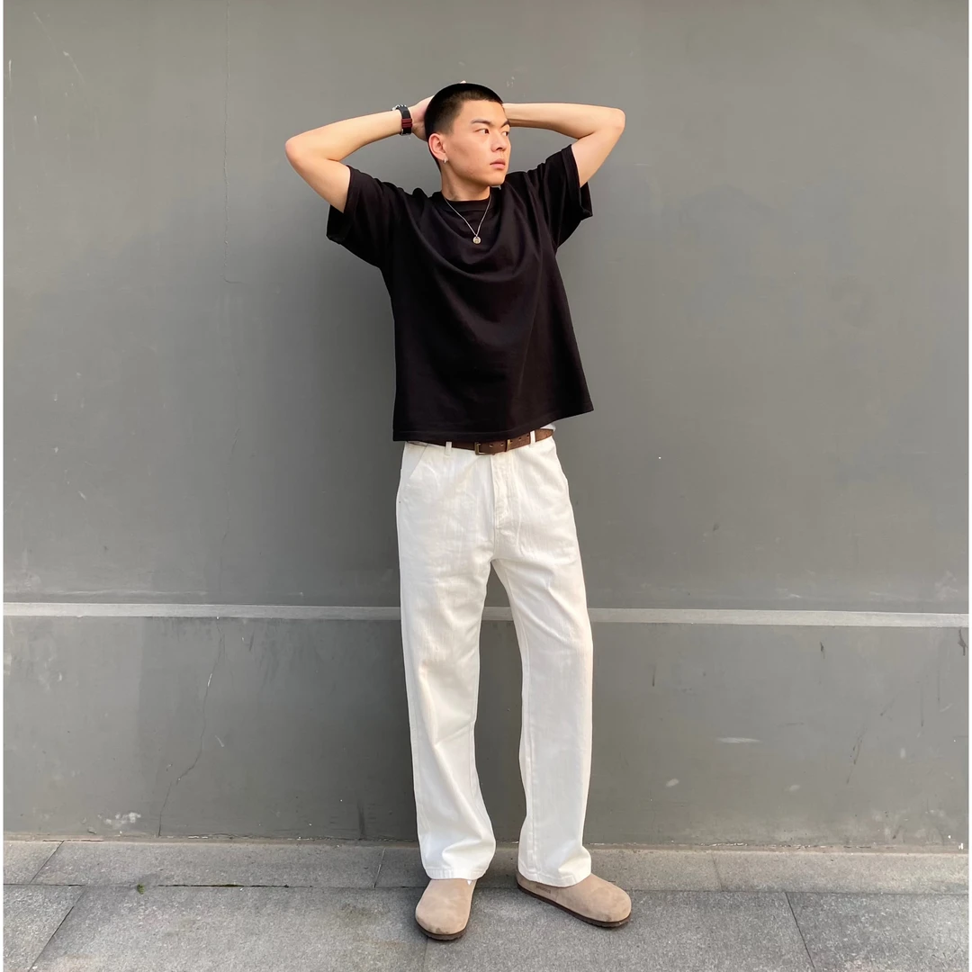 tillthedawn#美式纯白色牛仔裤男春夏休闲百搭显高显瘦宽松直筒裤