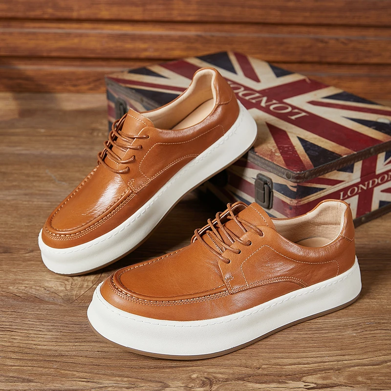 百搭真皮透气休闲秋季春季新款乐福鞋高端马皮时尚男士系带休闲鞋