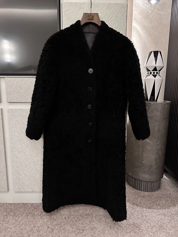 Maiiiian. 暖宝宝1oo颗粒羊毛长款v领大衣