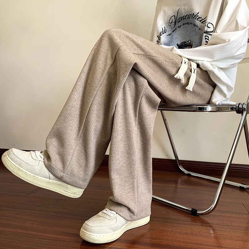 2023秋冬直筒拖地裤休闲裤男大码百搭宽松显瘦垂感针织毛呢裤