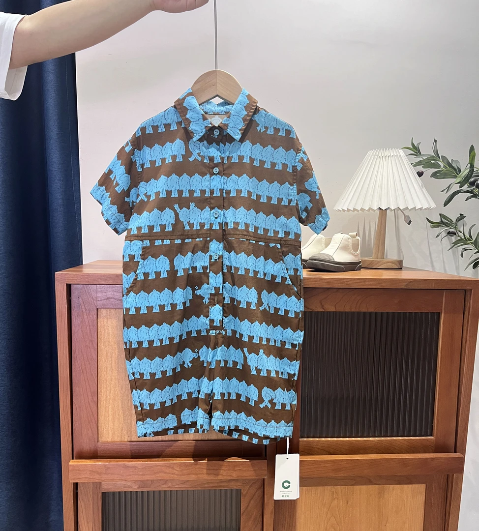 儿童夏季立领满印短裤连体衣92994