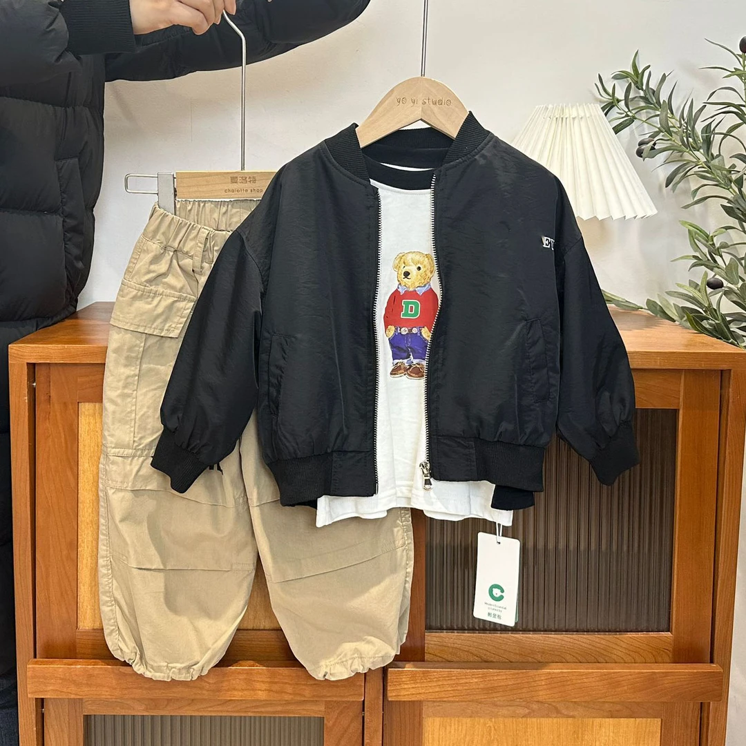 儿童春季刺绣卡通拉链棒球服外套外套22675