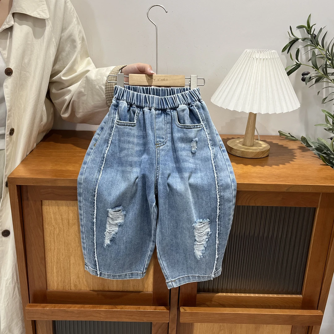 儿童春季毛边破洞牛仔裤1721