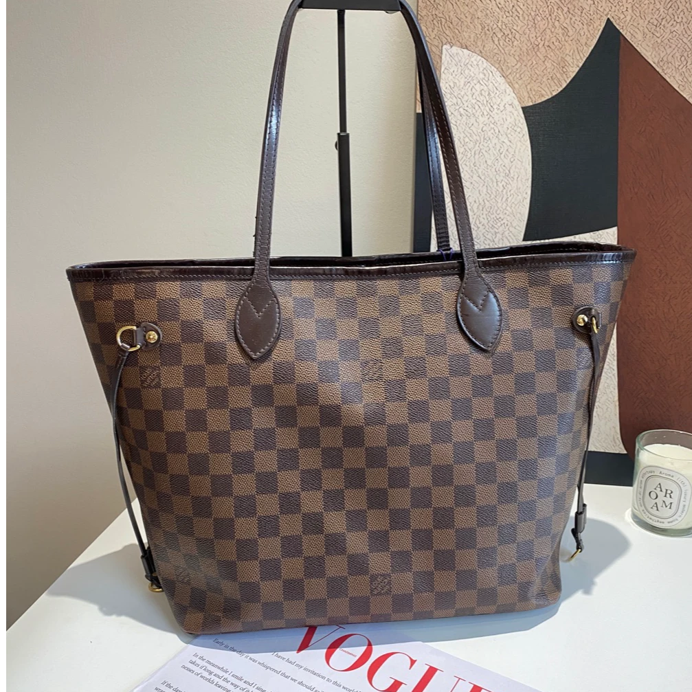 95新 LouisVuitton/路易威登 neverfull中号棋盘格红色内衬