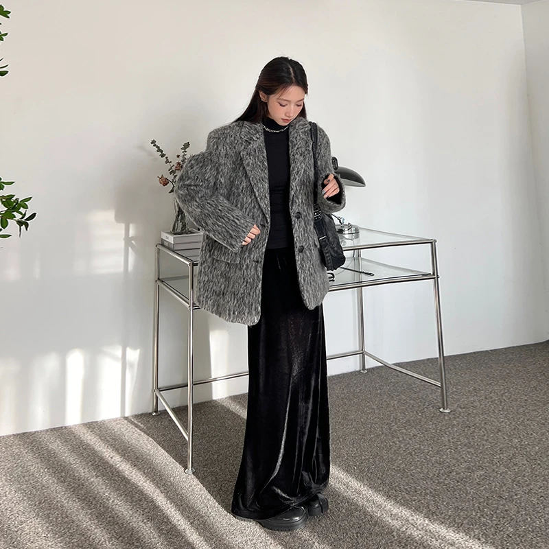 法式丝绒黑色高腰半身裙女2025秋冬新款垂感柔软半身长裙百搭长裙