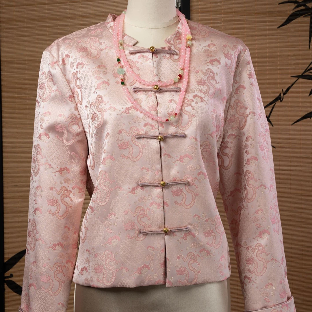 新中式女装（两面穿）粉色龙祥云图案3