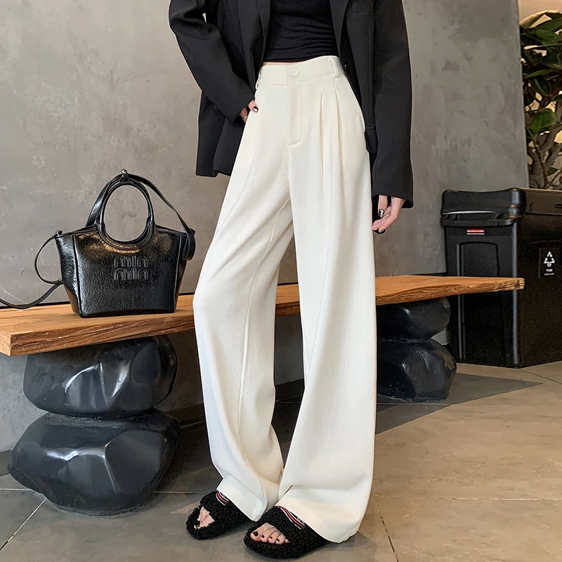 高个子180加厚加绒雪尼尔欧棉绒松紧腰阔腿裤女高腰休闲拖地长裤