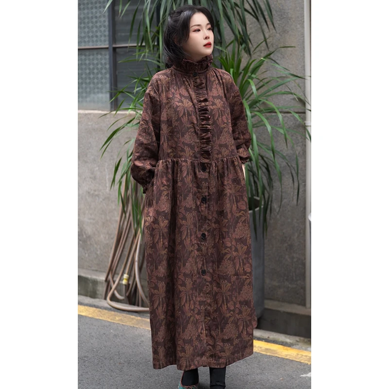 漾.设计师款原创.静听岁月看流云秋冬优雅复古气质显瘦提花连衣裙