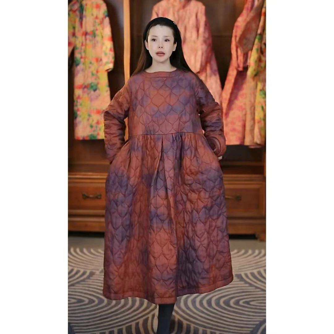 漾.设计师款原创复古太妃糖韩版长袍棉衣裙子 2491301-2