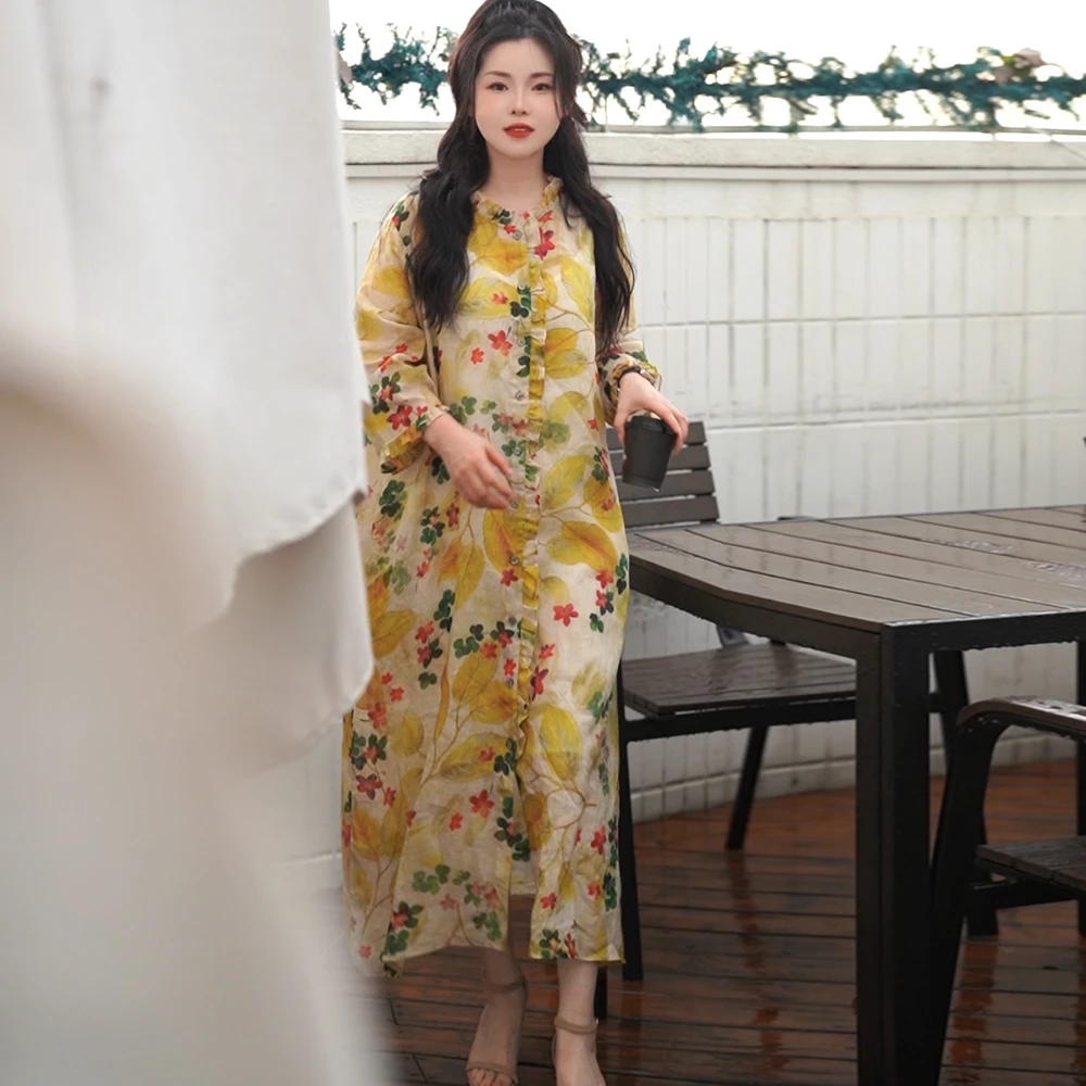 漾.设计师款原创2025麦浪倾斜度假浪漫长裙