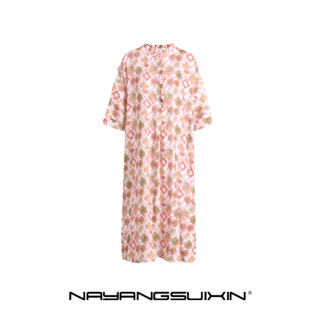 漾.弄花香满衣2024夏季苎麻肌理感长裙