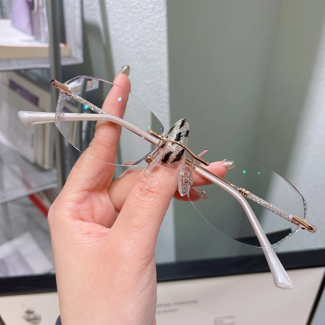 满天星bulingbuling闪钻无框切边眼镜纯欲小框型可配度数变色202