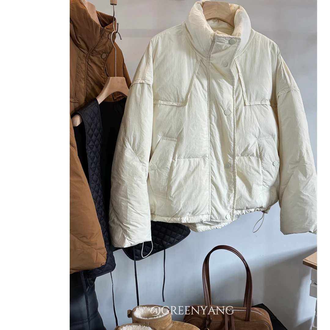 老羊家~2024冬时尚新款欧货立领拼接设计感宽松显瘦羽绒服外套女