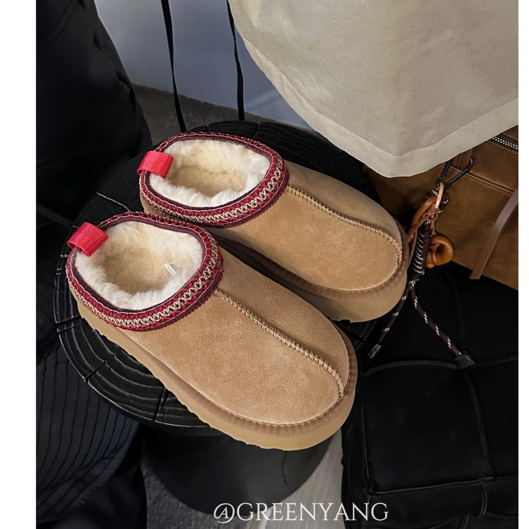 老羊家~民族风包头半拖鞋外穿厚底增高雪地靴女款冬季加绒一脚蹬