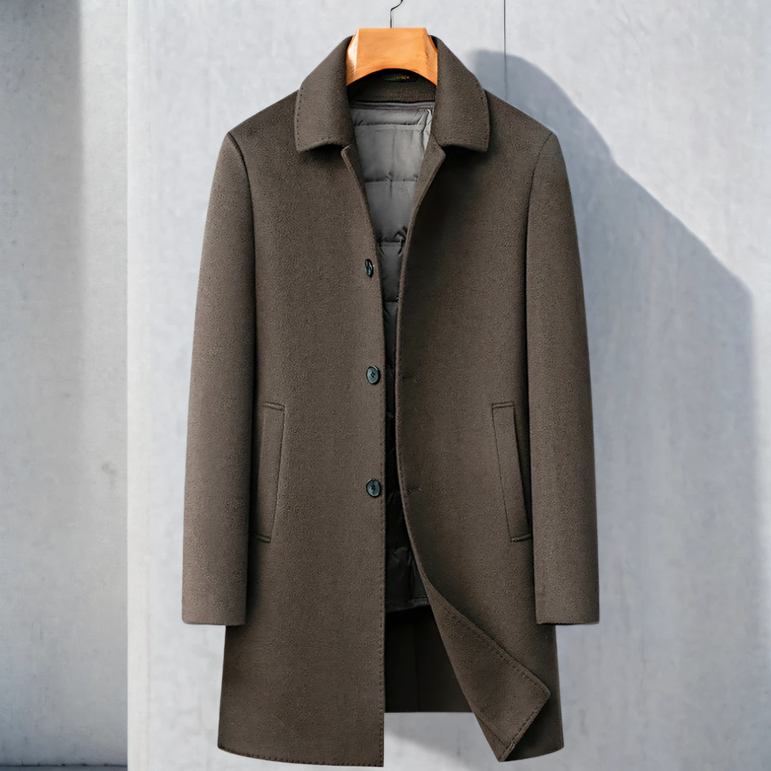 高端男士秋冬季商务休闲中长款双面中年加厚翻领羊毛大衣