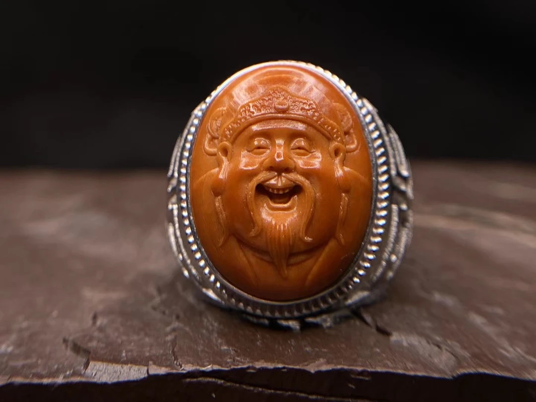 财神戒指  尺寸大小可调节  竹明堂橄榄核雕纯手工雕刻