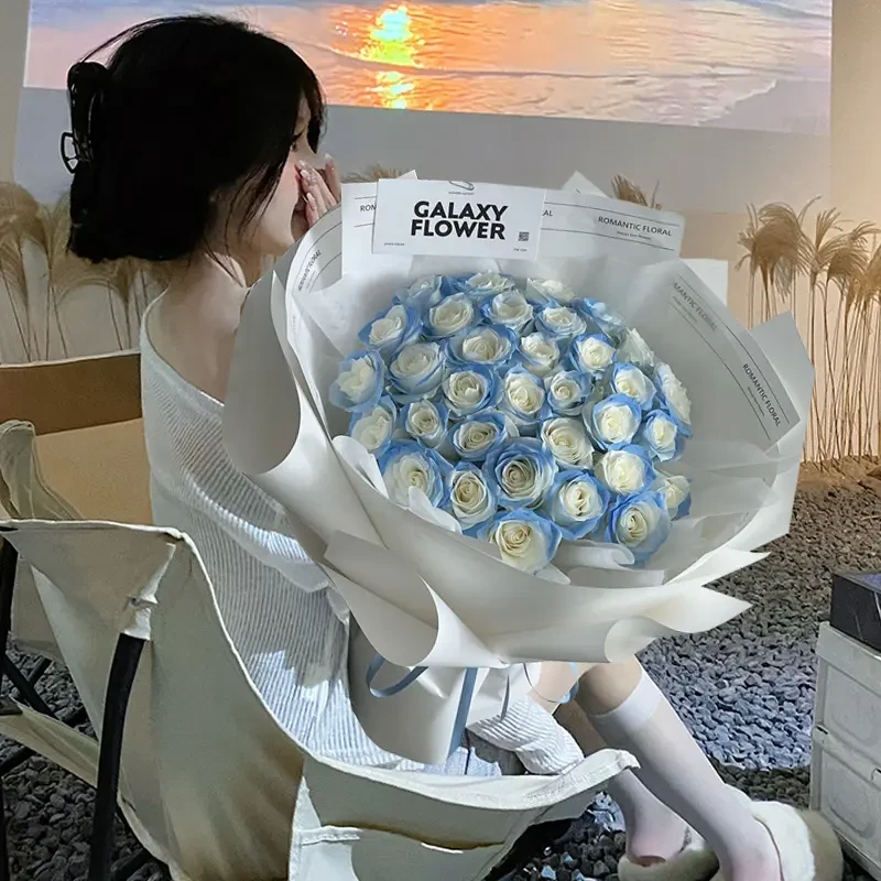 七夕密西根碎冰蓝渐变玫瑰花束鲜花速递同城送女友广州上海配送店