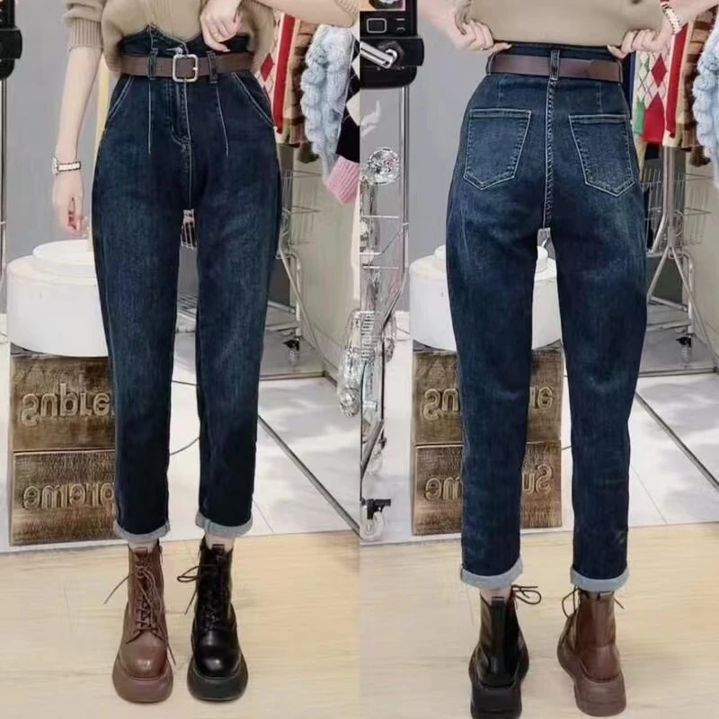 【送腰带】2023新款牛仔裤女老爹裤女宽松直筒萝卜哈伦高腰HJ