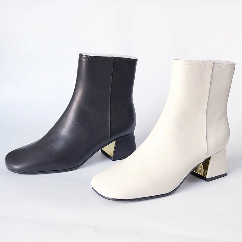 切尔西方头侧拉链中跟简单经典百搭马丁靴粗跟短靴瘦瘦靴时尚