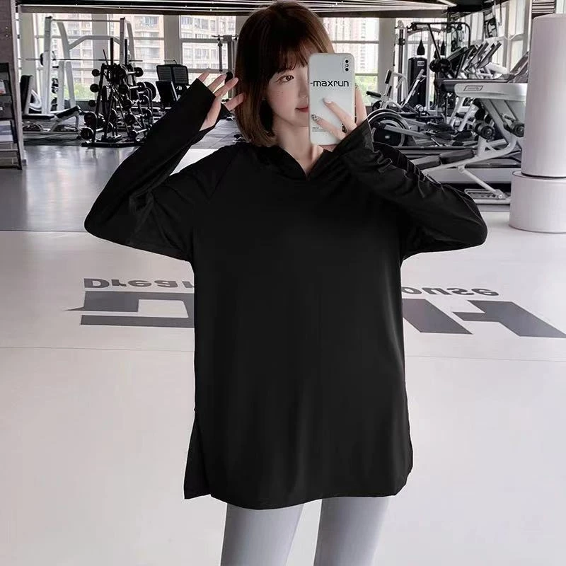 春秋显瘦加大码运动装女健身服春瑜伽服180斤胖MM连帽跑步房宽松
