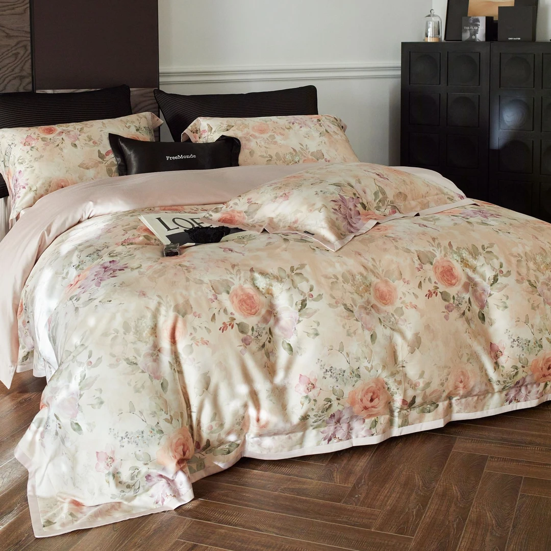 丽家平！自家柔美浪漫 轻奢100（50*50)天丝棉床品 丝滑裸睡四件套