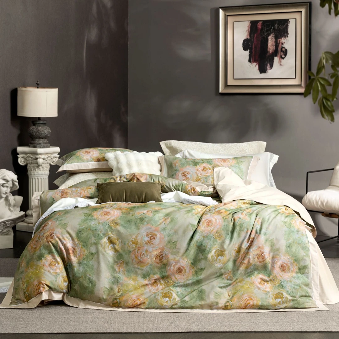 丽家平！宝缦丽本 秋冬40支磨毛贡缎长绒棉全棉四件套数码印花床品