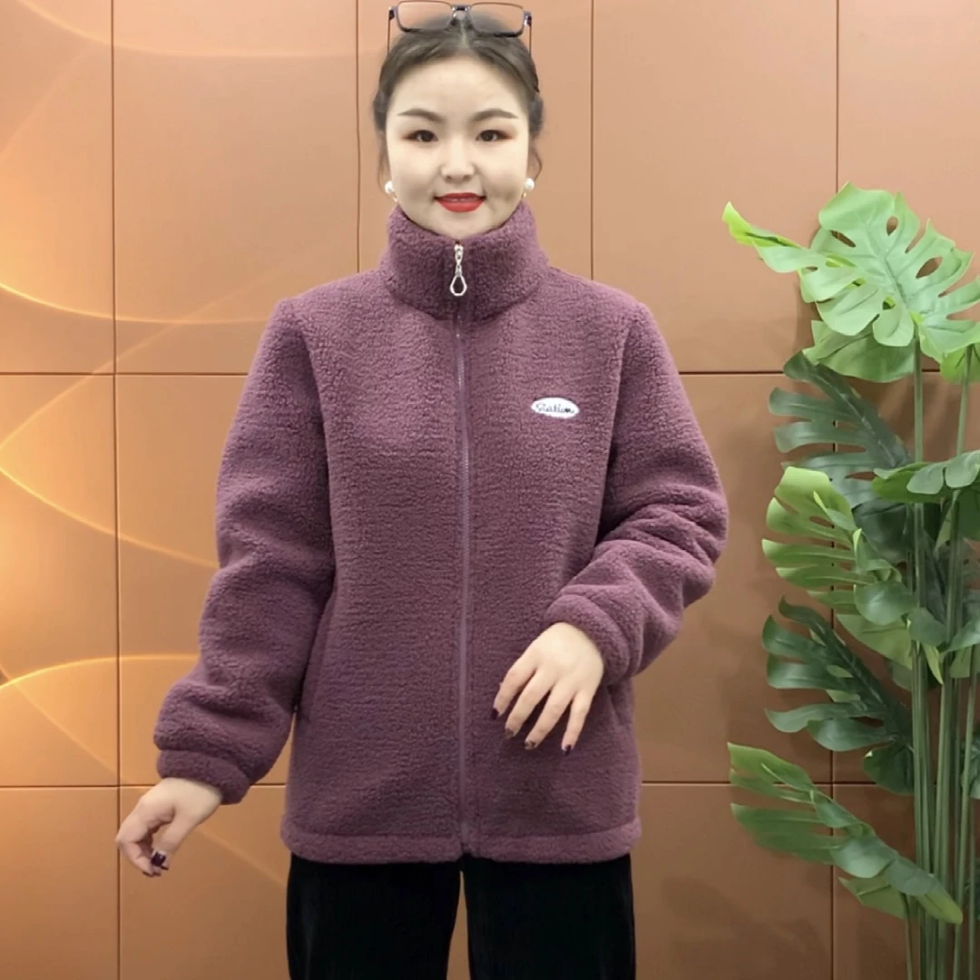 2025冬季新款休闲时尚宽松大码加绒加厚妈妈装洋气保暖颗粒绒外套