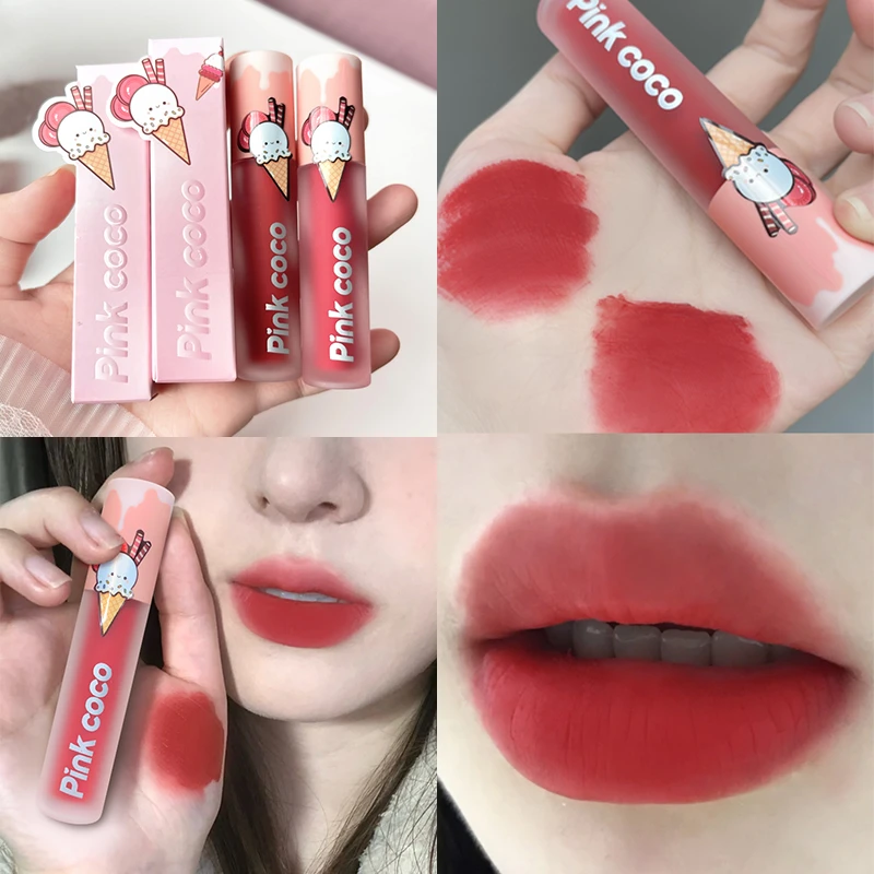 【9.9两支】PINKCOCO冰淇淋纯欲学生显白平价不易掉色哑光唇釉
