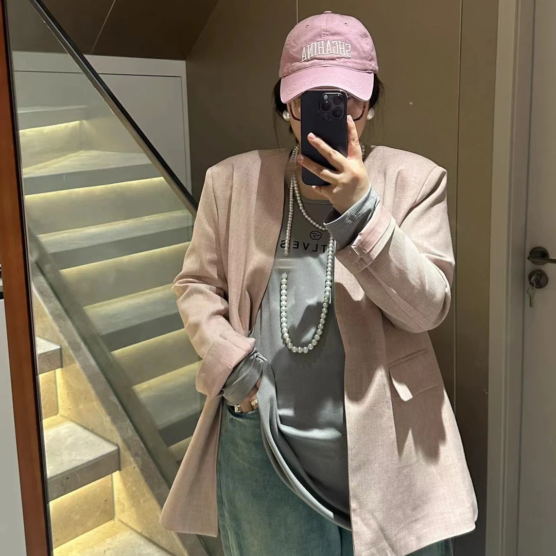 【粉色物语】2024设计师款休闲简约粉色西装外套