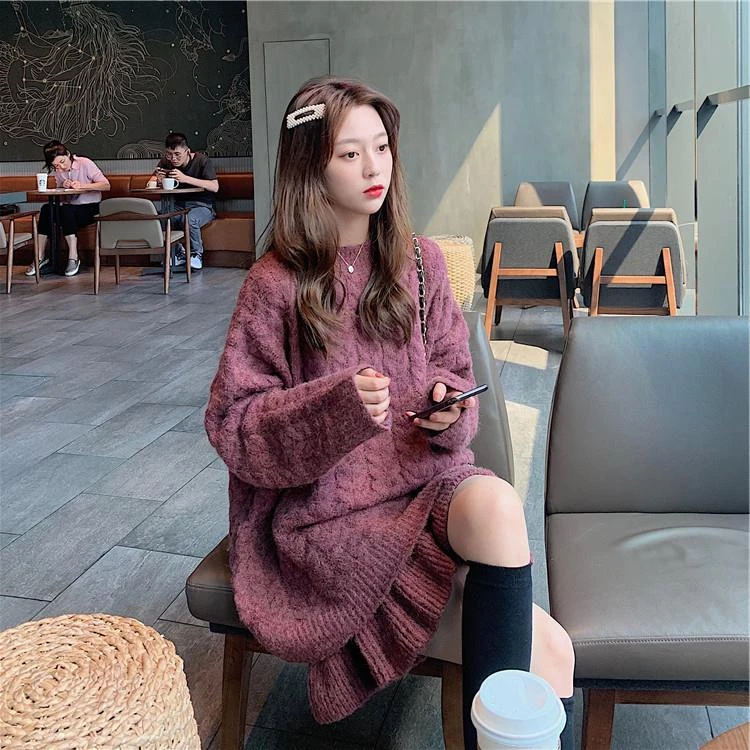 秋冬季慵懒风宽松麻花毛衣裙子两件套女温柔系穿搭矮个子短裙套装