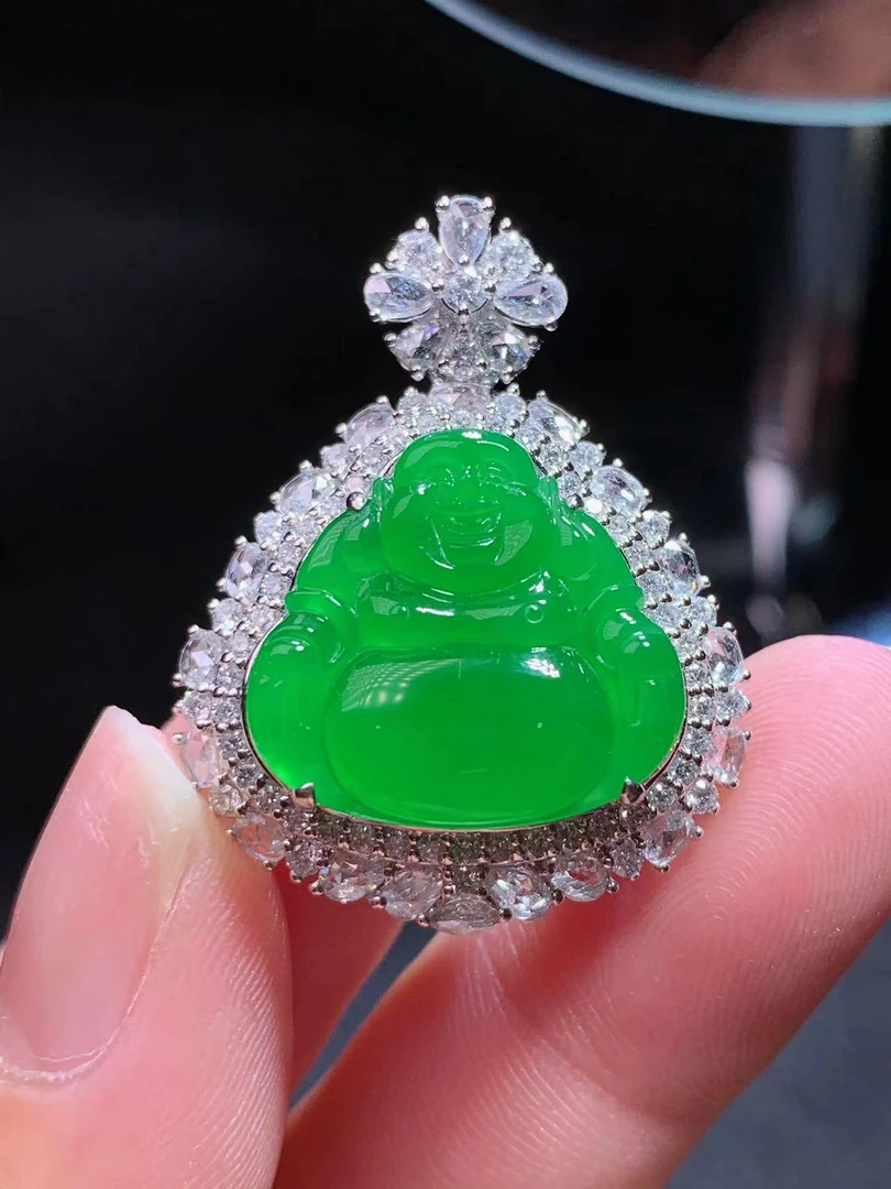 天然缅甸翡翠A货  翡翠吊坠 冰阳绿佛公 高冰翡翠吊坠 翡翠挂件