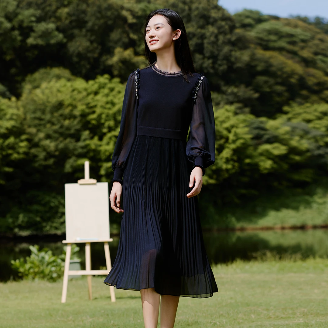 歌蒂诗2024春季专柜新款经典大气时尚通勤收腰连衣裙女 1E10L1514