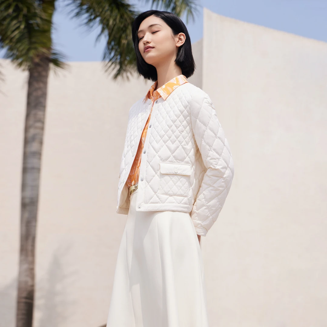 歌蒂诗秋季专柜新款时尚气质高级米白色轻薄棉服女款8D33Y0541