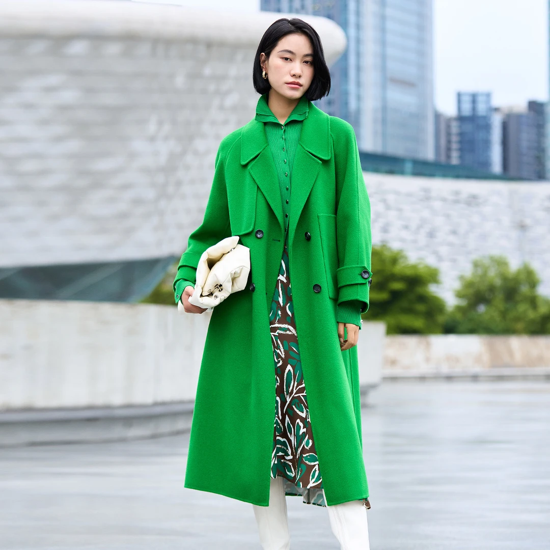 歌蒂诗冬季专柜新款时尚气质个性绿色羊毛大衣外套 8D41D3621