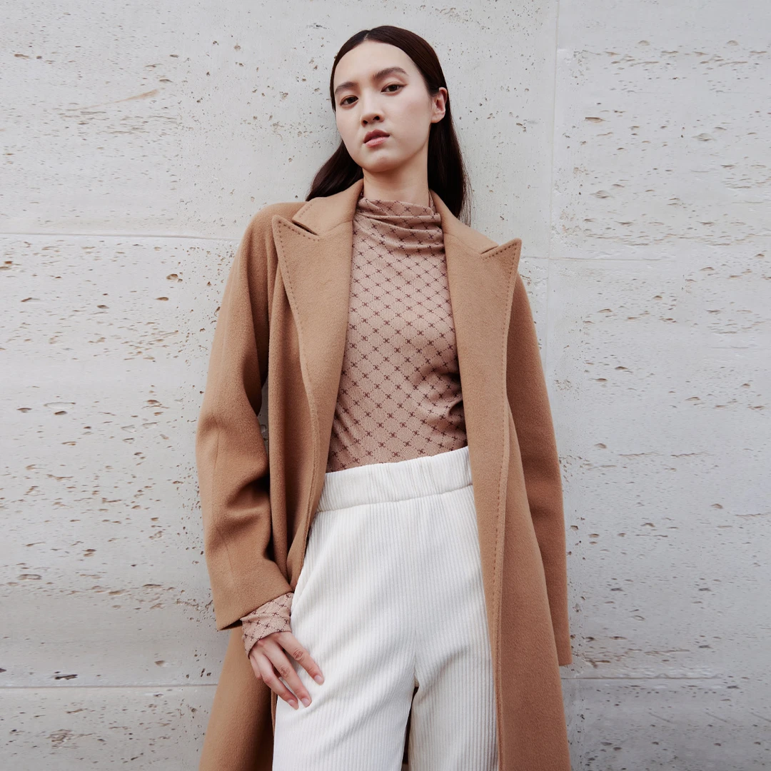 歌蒂诗冬季专柜新款休闲百搭气质驼色羊毛大衣外套 8D42D1960