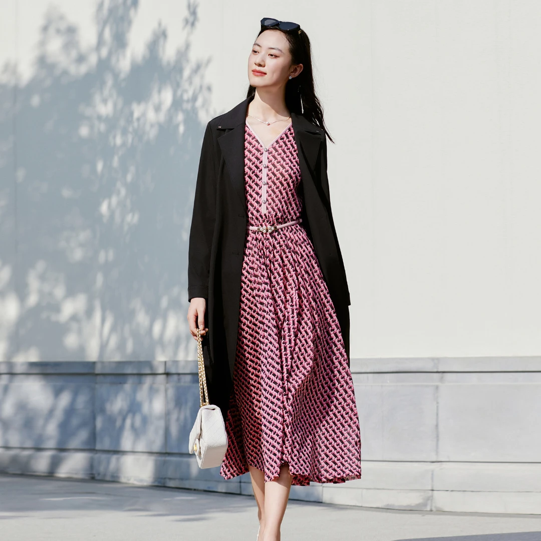 歌蒂诗2024秋季专柜新款时尚通勤简约干练中长款风衣女 1E11F2204